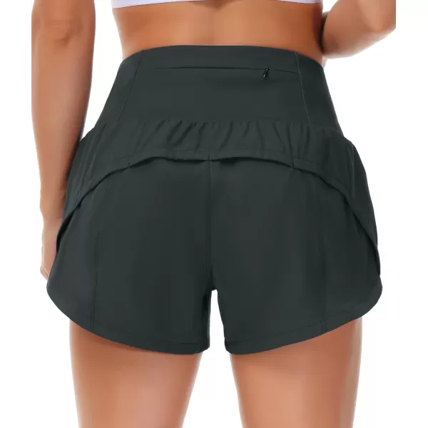 THE GYM PEOPLE Womens High Waisted Running Shorts Quick Dry Athletic Workout Shorts with Mesh Liner Zipper PocketsCharcoal Grey