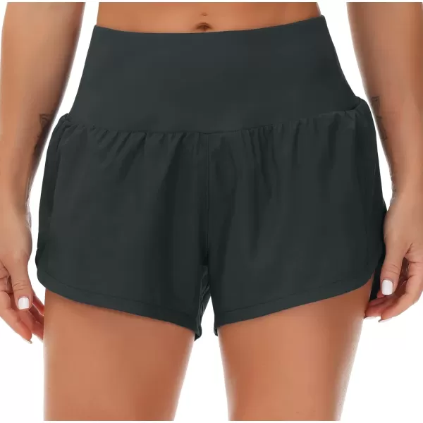THE GYM PEOPLE Womens High Waisted Running Shorts Quick Dry Athletic Workout Shorts with Mesh Liner Zipper PocketsCharcoal Grey