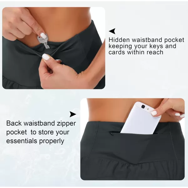 THE GYM PEOPLE Womens High Waisted Running Shorts Quick Dry Athletic Workout Shorts with Mesh Liner Zipper PocketsCharcoal Grey