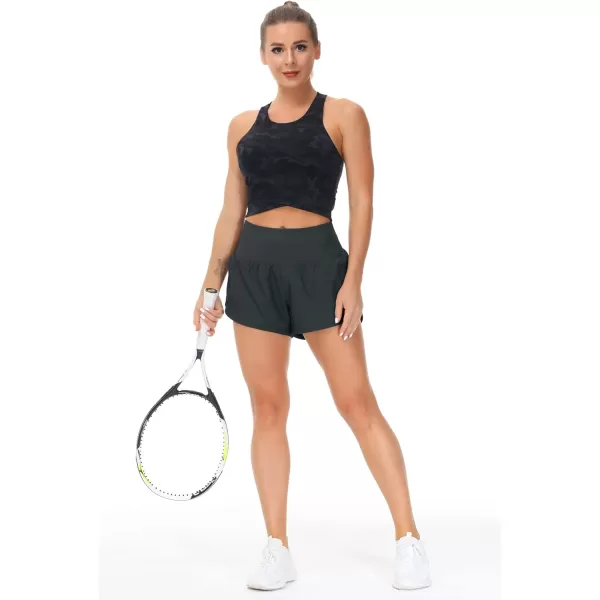 THE GYM PEOPLE Womens High Waisted Running Shorts Quick Dry Athletic Workout Shorts with Mesh Liner Zipper PocketsCharcoal Grey