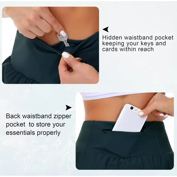 THE GYM PEOPLE Womens High Waisted Running Shorts Quick Dry Athletic Workout Shorts with Mesh Liner Zipper PocketsDark Blue Green