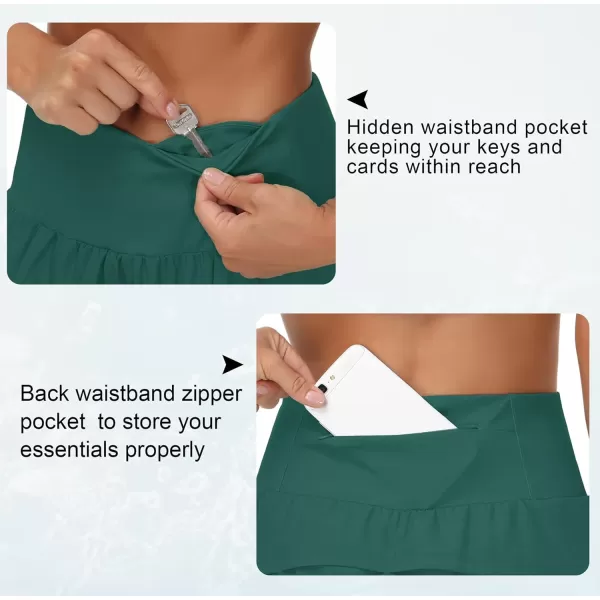THE GYM PEOPLE Womens High Waisted Running Shorts Quick Dry Athletic Workout Shorts with Mesh Liner Zipper PocketsDark Green