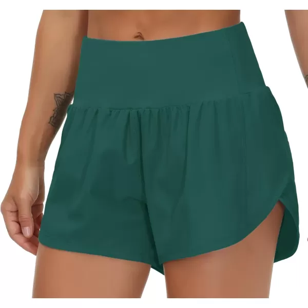 THE GYM PEOPLE Womens High Waisted Running Shorts Quick Dry Athletic Workout Shorts with Mesh Liner Zipper PocketsDark Green