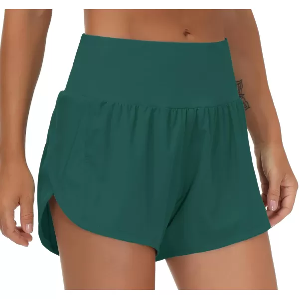 THE GYM PEOPLE Womens High Waisted Running Shorts Quick Dry Athletic Workout Shorts with Mesh Liner Zipper PocketsDark Green