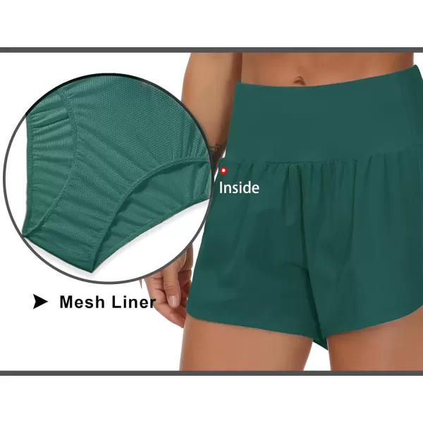 THE GYM PEOPLE Womens High Waisted Running Shorts Quick Dry Athletic Workout Shorts with Mesh Liner Zipper PocketsDark Green