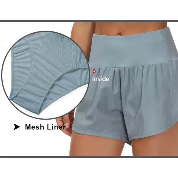 THE GYM PEOPLE Womens High Waisted Running Shorts Quick Dry Athletic Workout Shorts with Mesh Liner Zipper PocketsDenim Blue