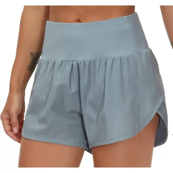 THE GYM PEOPLE Womens High Waisted Running Shorts Quick Dry Athletic Workout Shorts with Mesh Liner Zipper PocketsDenim Blue