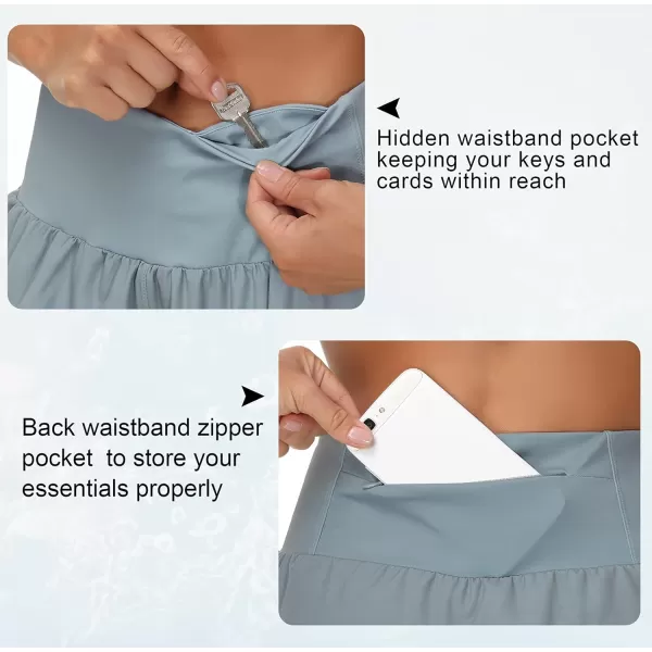 THE GYM PEOPLE Womens High Waisted Running Shorts Quick Dry Athletic Workout Shorts with Mesh Liner Zipper PocketsDenim Blue