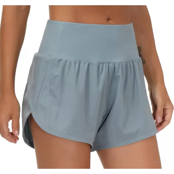 THE GYM PEOPLE Womens High Waisted Running Shorts Quick Dry Athletic Workout Shorts with Mesh Liner Zipper PocketsDenim Blue
