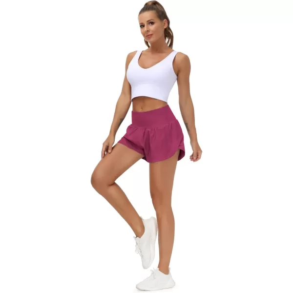 THE GYM PEOPLE Womens High Waisted Running Shorts Quick Dry Athletic Workout Shorts with Mesh Liner Zipper PocketsFuchsia