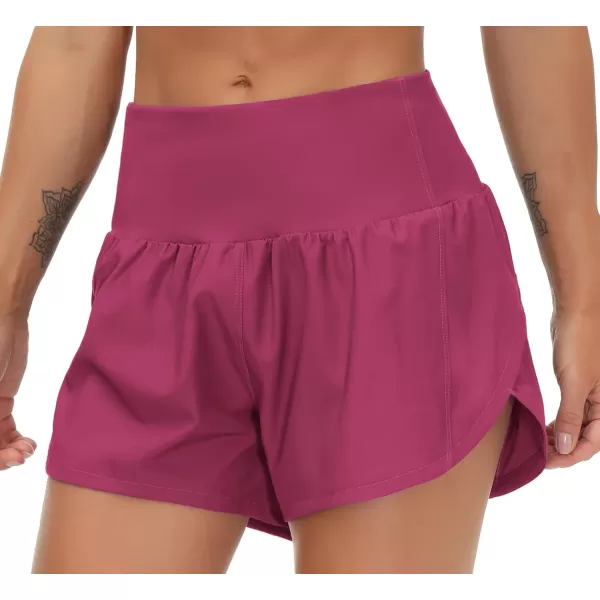 THE GYM PEOPLE Womens High Waisted Running Shorts Quick Dry Athletic Workout Shorts with Mesh Liner Zipper PocketsFuchsia