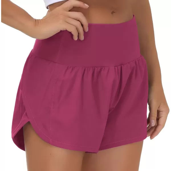 THE GYM PEOPLE Womens High Waisted Running Shorts Quick Dry Athletic Workout Shorts with Mesh Liner Zipper PocketsFuchsia