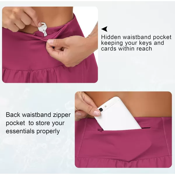 THE GYM PEOPLE Womens High Waisted Running Shorts Quick Dry Athletic Workout Shorts with Mesh Liner Zipper PocketsFuchsia
