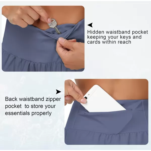 THE GYM PEOPLE Womens High Waisted Running Shorts Quick Dry Athletic Workout Shorts with Mesh Liner Zipper PocketsInk Blue