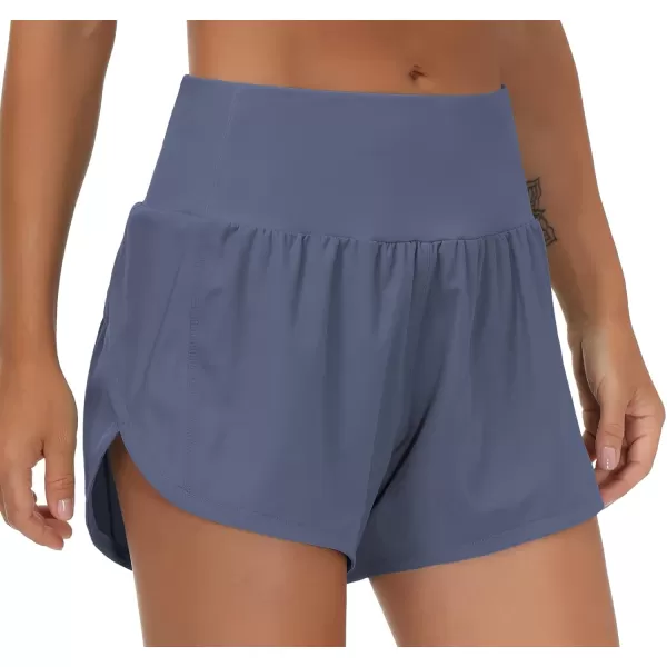 THE GYM PEOPLE Womens High Waisted Running Shorts Quick Dry Athletic Workout Shorts with Mesh Liner Zipper PocketsInk Blue