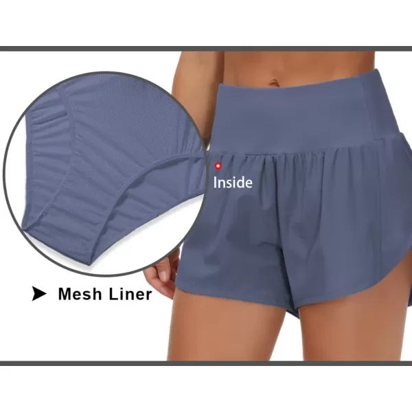 THE GYM PEOPLE Womens High Waisted Running Shorts Quick Dry Athletic Workout Shorts with Mesh Liner Zipper PocketsInk Blue