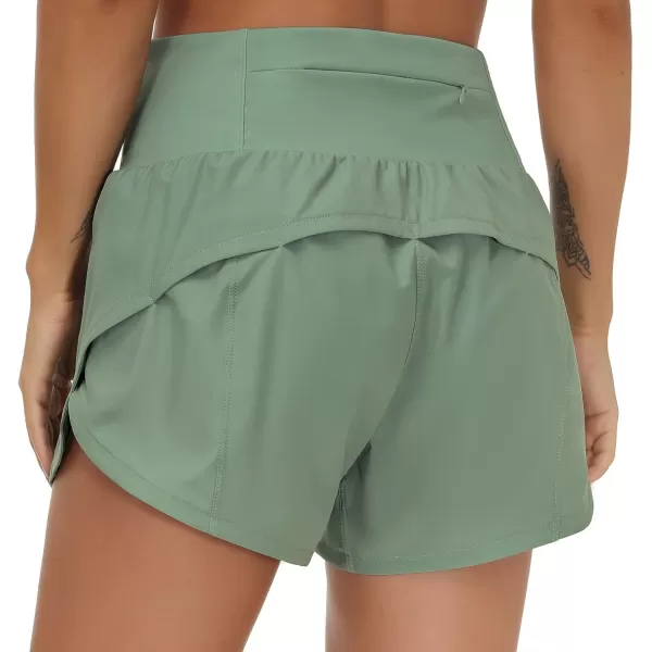 THE GYM PEOPLE Womens High Waisted Running Shorts Quick Dry Athletic Workout Shorts with Mesh Liner Zipper PocketsJasmine Green
