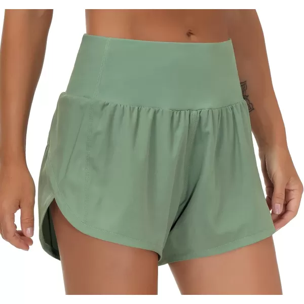THE GYM PEOPLE Womens High Waisted Running Shorts Quick Dry Athletic Workout Shorts with Mesh Liner Zipper PocketsJasmine Green