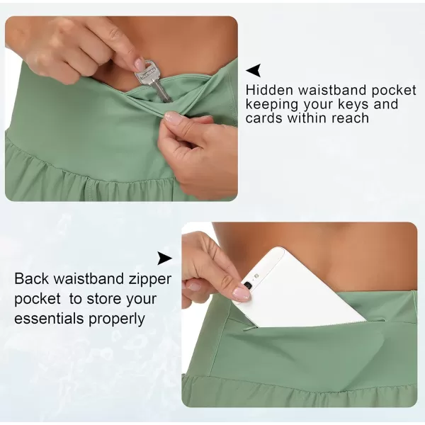 THE GYM PEOPLE Womens High Waisted Running Shorts Quick Dry Athletic Workout Shorts with Mesh Liner Zipper PocketsJasmine Green