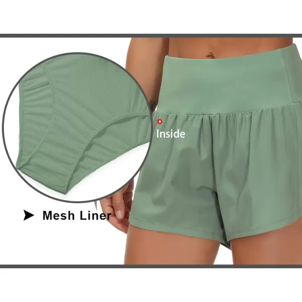 THE GYM PEOPLE Womens High Waisted Running Shorts Quick Dry Athletic Workout Shorts with Mesh Liner Zipper PocketsJasmine Green