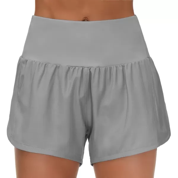 THE GYM PEOPLE Womens High Waisted Running Shorts Quick Dry Athletic Workout Shorts with Mesh Liner Zipper PocketsLavender Grey