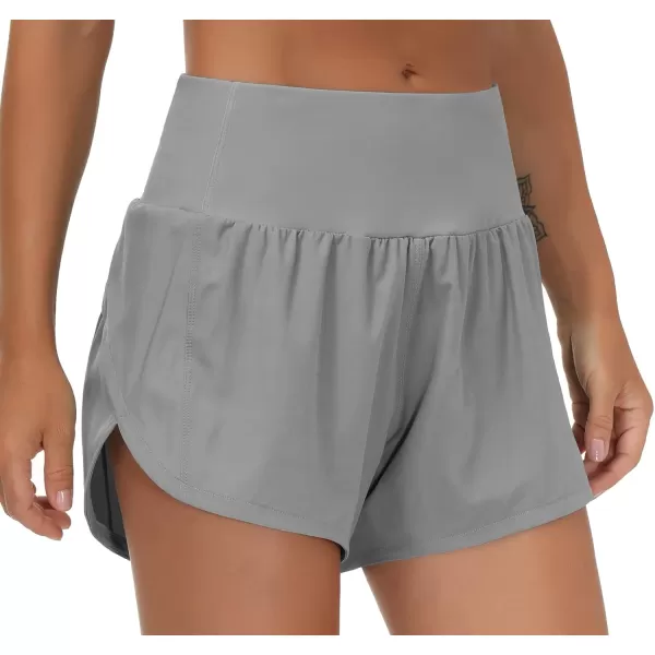 THE GYM PEOPLE Womens High Waisted Running Shorts Quick Dry Athletic Workout Shorts with Mesh Liner Zipper PocketsLavender Grey