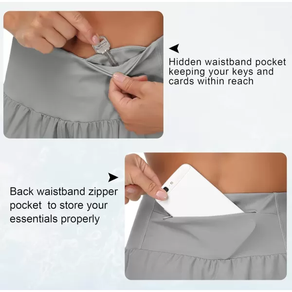 THE GYM PEOPLE Womens High Waisted Running Shorts Quick Dry Athletic Workout Shorts with Mesh Liner Zipper PocketsLavender Grey