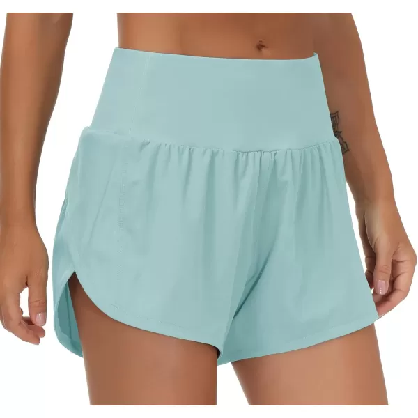 THE GYM PEOPLE Womens High Waisted Running Shorts Quick Dry Athletic Workout Shorts with Mesh Liner Zipper PocketsLight Blue