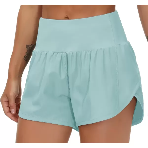 THE GYM PEOPLE Womens High Waisted Running Shorts Quick Dry Athletic Workout Shorts with Mesh Liner Zipper PocketsLight Blue