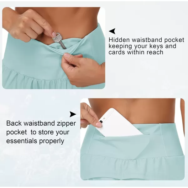 THE GYM PEOPLE Womens High Waisted Running Shorts Quick Dry Athletic Workout Shorts with Mesh Liner Zipper PocketsLight Blue