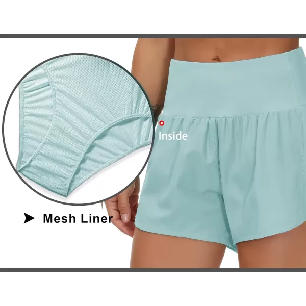 THE GYM PEOPLE Womens High Waisted Running Shorts Quick Dry Athletic Workout Shorts with Mesh Liner Zipper PocketsLight Blue