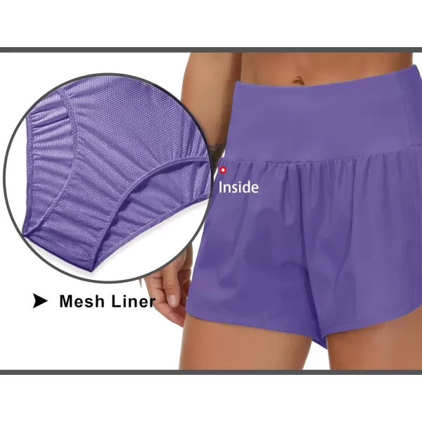 THE GYM PEOPLE Womens High Waisted Running Shorts Quick Dry Athletic Workout Shorts with Mesh Liner Zipper PocketsLight Purple