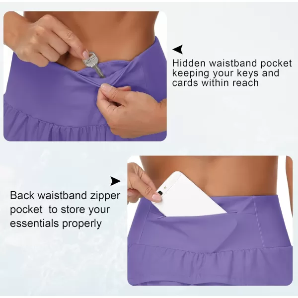 THE GYM PEOPLE Womens High Waisted Running Shorts Quick Dry Athletic Workout Shorts with Mesh Liner Zipper PocketsLight Purple