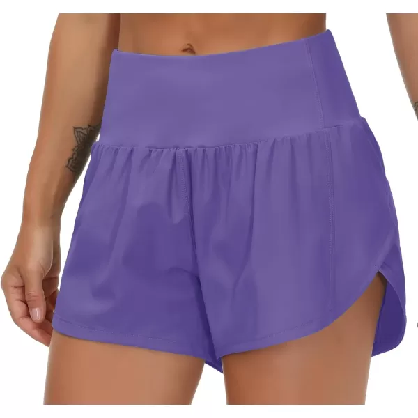 THE GYM PEOPLE Womens High Waisted Running Shorts Quick Dry Athletic Workout Shorts with Mesh Liner Zipper PocketsLight Purple