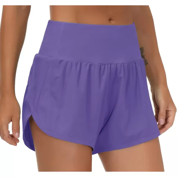 THE GYM PEOPLE Womens High Waisted Running Shorts Quick Dry Athletic Workout Shorts with Mesh Liner Zipper PocketsLight Purple