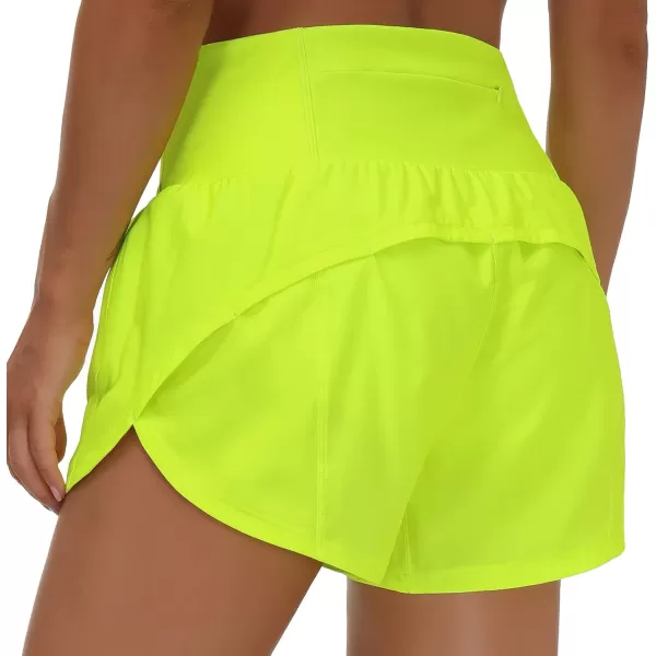 THE GYM PEOPLE Womens High Waisted Running Shorts Quick Dry Athletic Workout Shorts with Mesh Liner Zipper PocketsLight Yellow