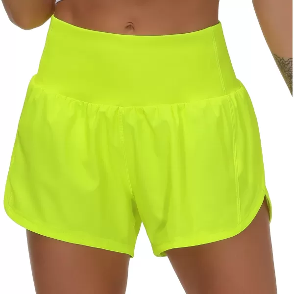 THE GYM PEOPLE Womens High Waisted Running Shorts Quick Dry Athletic Workout Shorts with Mesh Liner Zipper PocketsLight Yellow