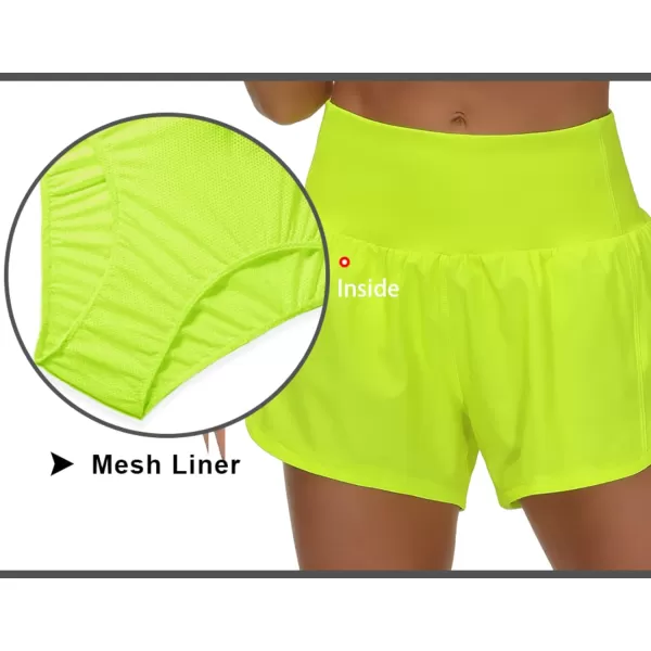 THE GYM PEOPLE Womens High Waisted Running Shorts Quick Dry Athletic Workout Shorts with Mesh Liner Zipper PocketsLight Yellow
