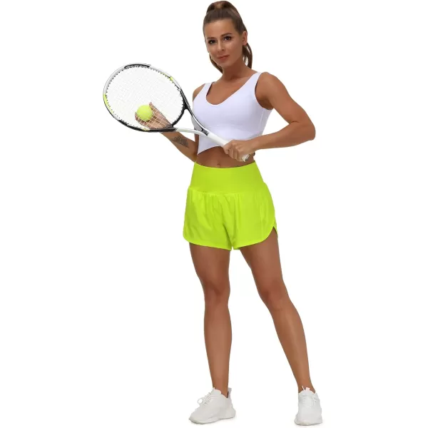 THE GYM PEOPLE Womens High Waisted Running Shorts Quick Dry Athletic Workout Shorts with Mesh Liner Zipper PocketsLight Yellow