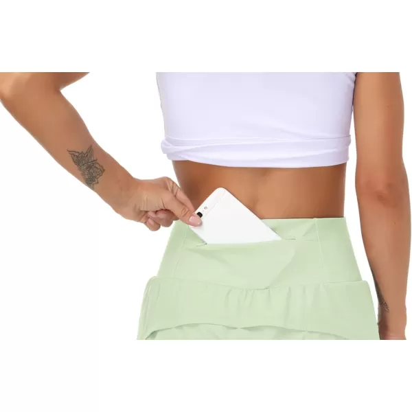 THE GYM PEOPLE Womens High Waisted Running Shorts Quick Dry Athletic Workout Shorts with Mesh Liner Zipper PocketsPale Green