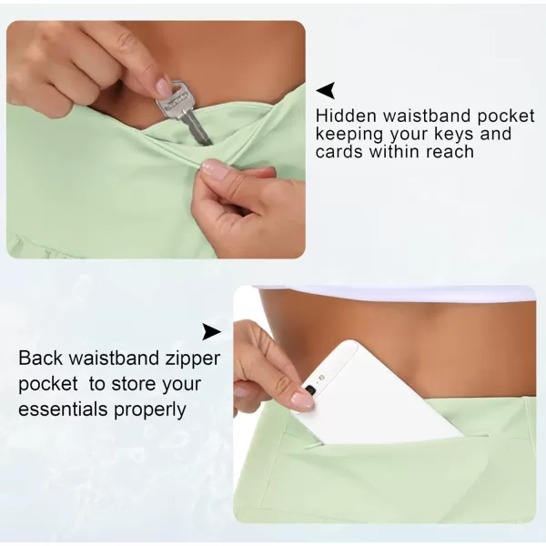 THE GYM PEOPLE Womens High Waisted Running Shorts Quick Dry Athletic Workout Shorts with Mesh Liner Zipper PocketsPale Green