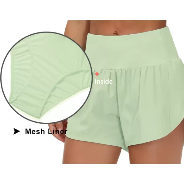 THE GYM PEOPLE Womens High Waisted Running Shorts Quick Dry Athletic Workout Shorts with Mesh Liner Zipper PocketsPale Green