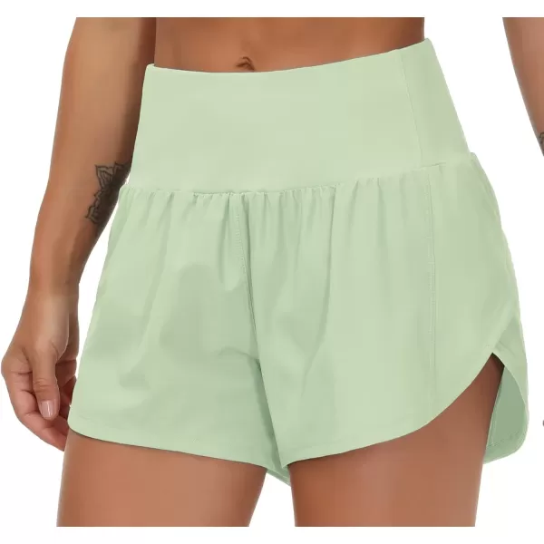 THE GYM PEOPLE Womens High Waisted Running Shorts Quick Dry Athletic Workout Shorts with Mesh Liner Zipper PocketsPale Green