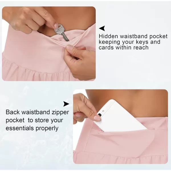 THE GYM PEOPLE Womens High Waisted Running Shorts Quick Dry Athletic Workout Shorts with Mesh Liner Zipper PocketsPink