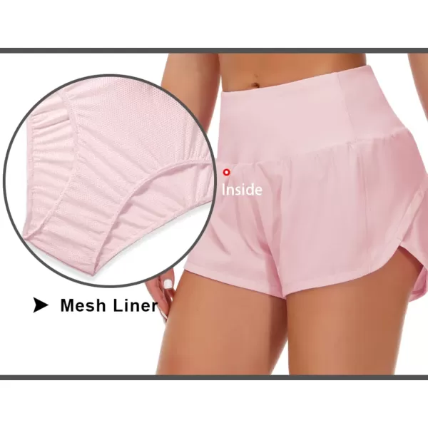 THE GYM PEOPLE Womens High Waisted Running Shorts Quick Dry Athletic Workout Shorts with Mesh Liner Zipper PocketsPink