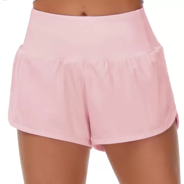 THE GYM PEOPLE Womens High Waisted Running Shorts Quick Dry Athletic Workout Shorts with Mesh Liner Zipper PocketsPink