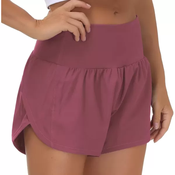 THE GYM PEOPLE Womens High Waisted Running Shorts Quick Dry Athletic Workout Shorts with Mesh Liner Zipper PocketsRose Red