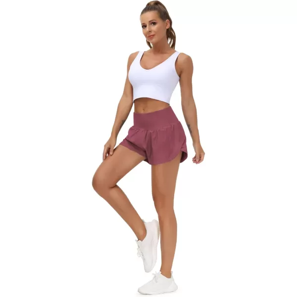 THE GYM PEOPLE Womens High Waisted Running Shorts Quick Dry Athletic Workout Shorts with Mesh Liner Zipper PocketsRose Red