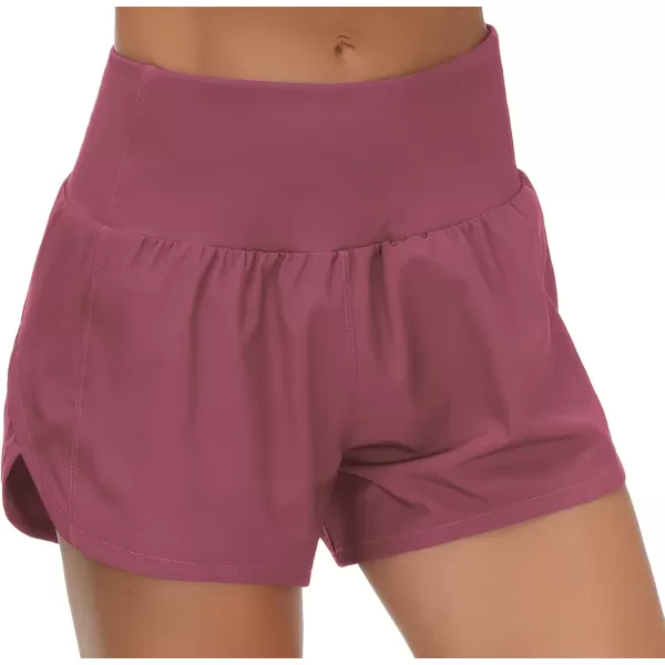 THE GYM PEOPLE Womens High Waisted Running Shorts Quick Dry Athletic Workout Shorts with Mesh Liner Zipper PocketsRose Red
