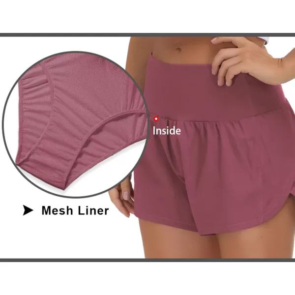 THE GYM PEOPLE Womens High Waisted Running Shorts Quick Dry Athletic Workout Shorts with Mesh Liner Zipper PocketsRose Red